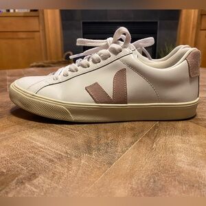 Veja White and Pink Sneakers